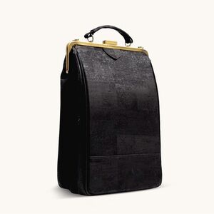 Black Structured Top-Handle Bag with Gold Frame